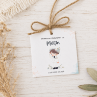 Tarjeta personalizada a doble cara 5x5cm + cuerda de yute + colocaci�n de pieza de joyer�a/bisuter�a en su caso