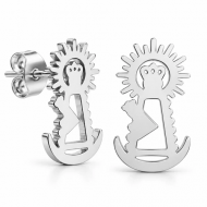 Pendientes con silueta filigrana Virgen de la bien Aparecida, Acero plateado