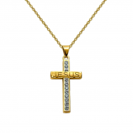 Gargantilla y colgante Cruz Latina Jes�s Strass 21mm, Acero Dorado