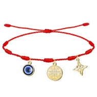 Pulsera 7 nudos con Nudo de Bruja, Tetragramat�n y Ojo Turco Dorado Acero Inoxidable