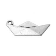 5 COLGANTES BARCO DE PAPEL PLATA ANTIGUA 25x10mm
