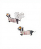 Pendientes perro salchicha navideo en Plata 925  tamao 8x5 mm