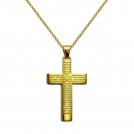 Gargantilla y colgante Cruz Latina Oraci�n Padre Nuestro 21mm, Acero Dorado