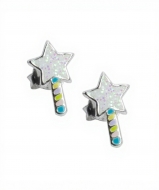 Pendientes varita con estrella multicolor en Plata 925  6x10 mm